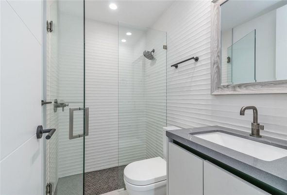 Bathroom, Glass Shower, Interior, Recessed Lighting