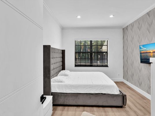 Bedroom, Interior, Recessed Lighting, Wood Texture Flooring