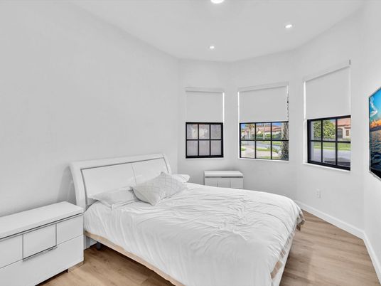 Bedroom, Interior, Recessed Lighting, Wood Texture Flooring
