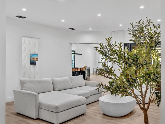 Interior, Living room, Recessed Lighting, Wood Texture Flooring