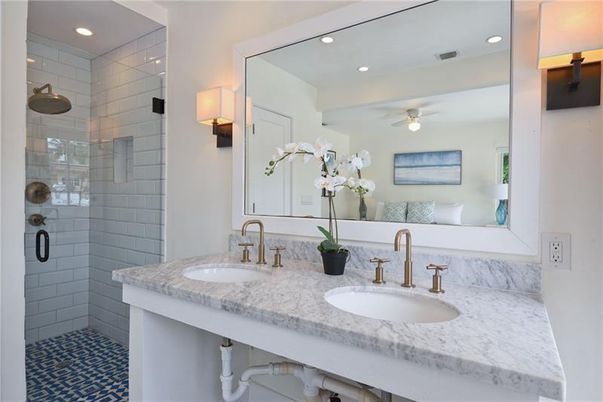 Bathroom, Dual Sink Vanities, Glass Shower, Interior, Recessed Lighting