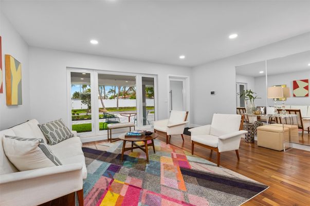Dining room, Interior, Living room, Recessed Lighting, Wood Texture Flooring
