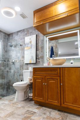Bathroom, Glass Shower, Interior, Recessed Lighting