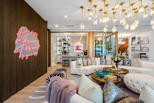 Interior, Living room, Pendant Lights, Recessed Lighting, Wood Texture Flooring