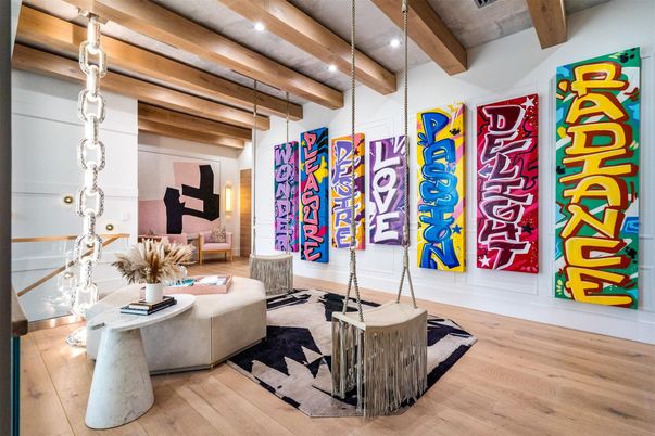Interior, Living room, Pendant Lights, Recessed Lighting, Wooden Beams, Wood Texture Flooring