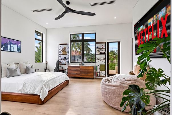 Bedroom, Interior, Recessed Lighting, Wood Texture Flooring