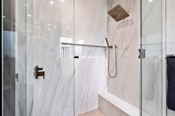 Bathroom, Glass Shower, Interior, Marble Walls