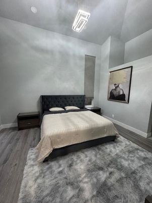 Bedroom, Interior, Pendant Lights, Wood Texture Flooring