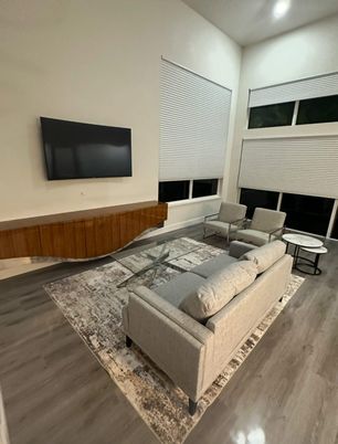 Interior, Living room, Recessed Lighting, Wood Texture Flooring