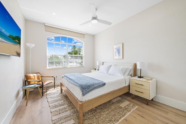 Bedroom, Interior, Recessed Lighting, Wood Texture Flooring
