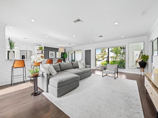 Interior, Kitchen, Living room, Pendant Lights, Recessed Lighting, Stainless Steel Appliances, Wood Texture Flooring