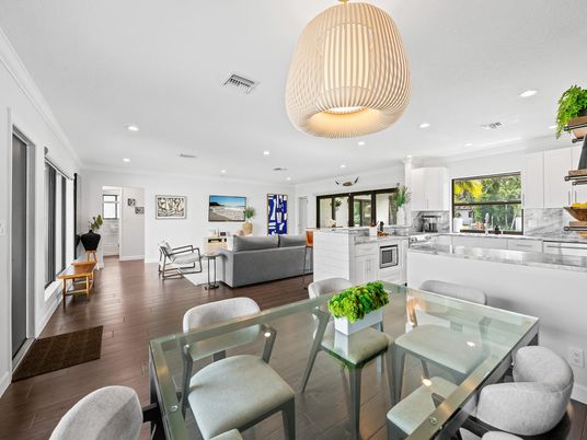 Dining room, Interior, Kitchen, Living room, Pendant Lights, Recessed Lighting, Wood Texture Flooring