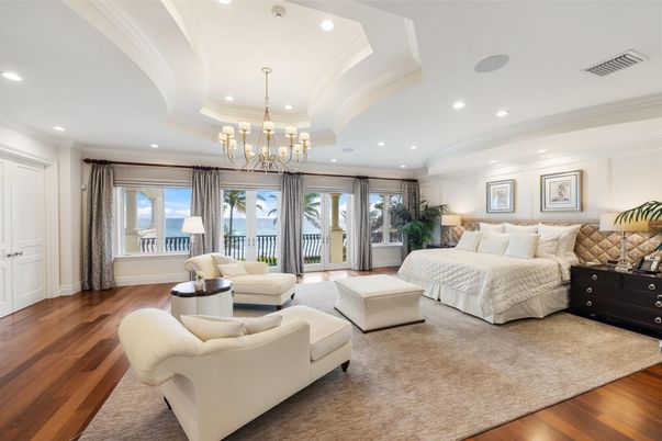 Bedroom, Chandelier, Interior, Recessed Lighting, Wood Texture Flooring