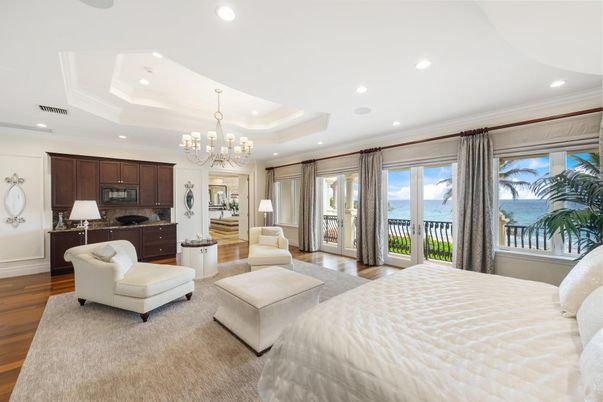 Bedroom, Chandelier, Interior, Recessed Lighting, Water, Wood Texture Flooring
