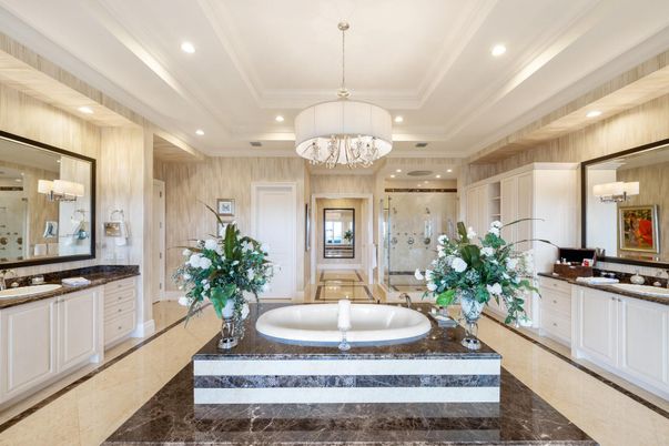 Bathroom, Chandelier, Interior, Recessed Lighting, Wooden Walls