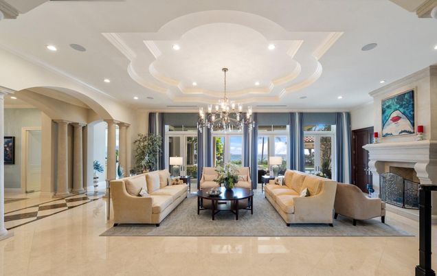 Chandelier, Fireplace, Interior, Living room, Recessed Lighting