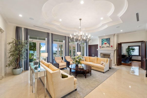 Chandelier, Fireplace, Interior, Living room, Recessed Lighting