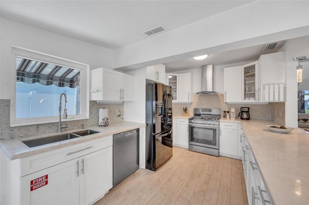 Interior, Kitchen, Stainless Steel Appliances, Wood Texture Flooring