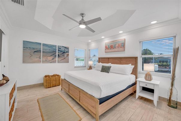 Bedroom, Interior, Recessed Lighting, Wood Texture Flooring