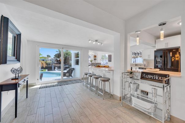 Interior, Kitchen, Pendant Lights, Wood Texture Flooring