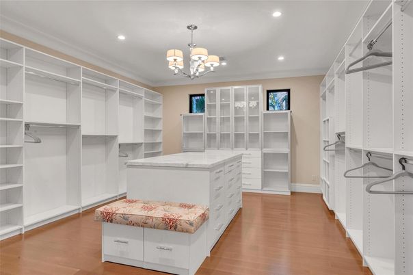 Chandelier, Interior, Recessed Lighting, Walk-in Closets, Wood Texture Flooring