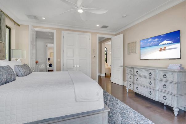 Bedroom, Interior, Recessed Lighting, Wood Texture Flooring