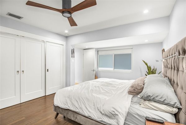 Bedroom, Interior, Recessed Lighting, Wood Texture Flooring