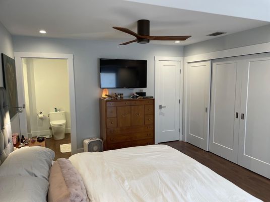 Bedroom, Interior, Recessed Lighting, Wood Texture Flooring