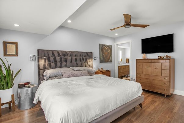 Bedroom, Interior, Recessed Lighting, Wood Texture Flooring