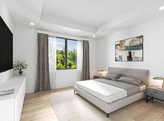 Bedroom, Interior, Recessed Lighting, Wood Texture Flooring