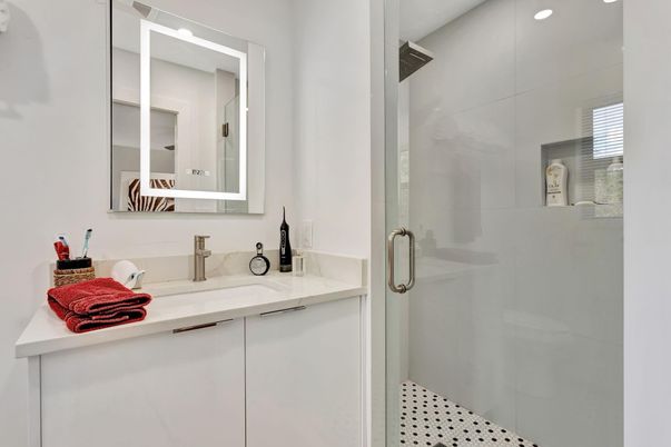 Bathroom, Glass Shower, Interior, Recessed Lighting