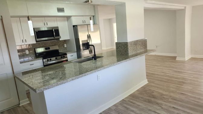 Interior, Kitchen, Stainless Steel Appliances, Wood Texture Flooring