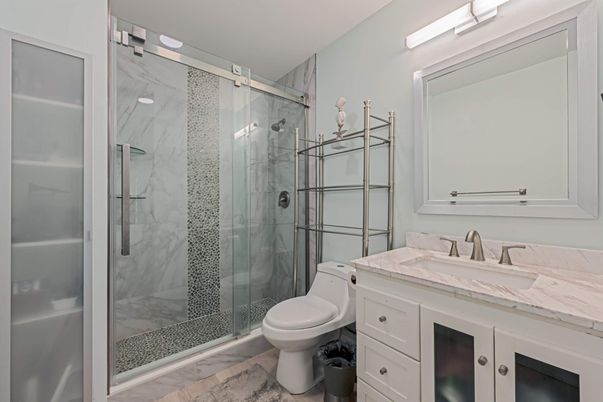 Bathroom, Glass Shower, Interior, Marble Walls
