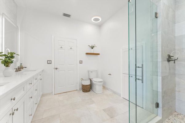 Bathroom, Dual Sink Vanities, Glass Shower, Interior, Recessed Lighting