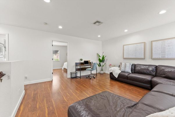 Home Office, Interior, Living room, Recessed Lighting, Wood Texture Flooring