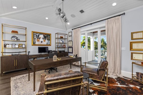 Home Office, Interior, Pendant Lights, Recessed Lighting, Wood Texture Flooring