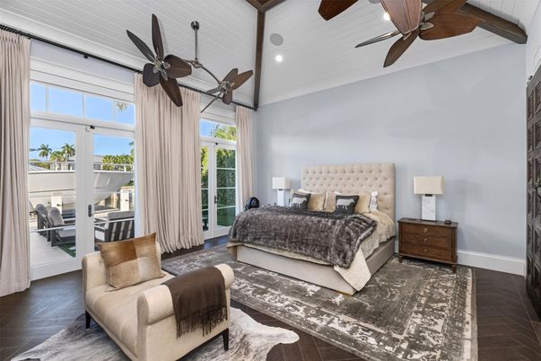 Bedroom, Interior, Recessed Lighting, Wooden Beams, Wood Texture Flooring