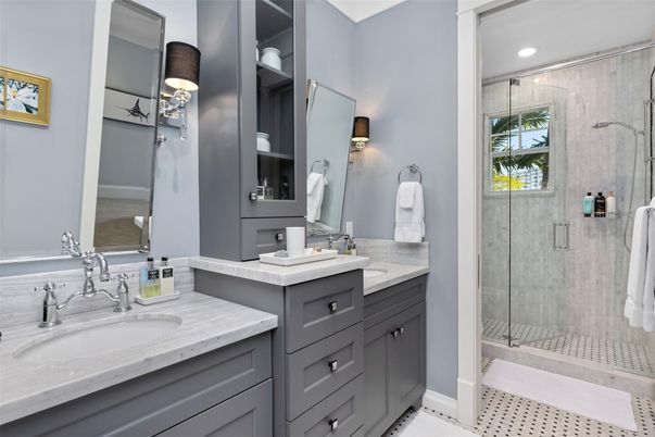 Bathroom, Dual Sink Vanities, Glass Shower, Interior, Recessed Lighting