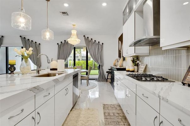 Interior, Kitchen, Marble, Pendant Lights, Recessed Lighting