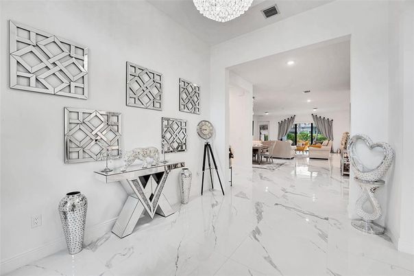 Chandelier, Interior, Marble, Recessed Lighting