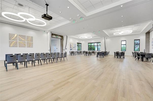 Dining room, Interior, Pendant Lights, Recessed Lighting, Wood Texture Flooring