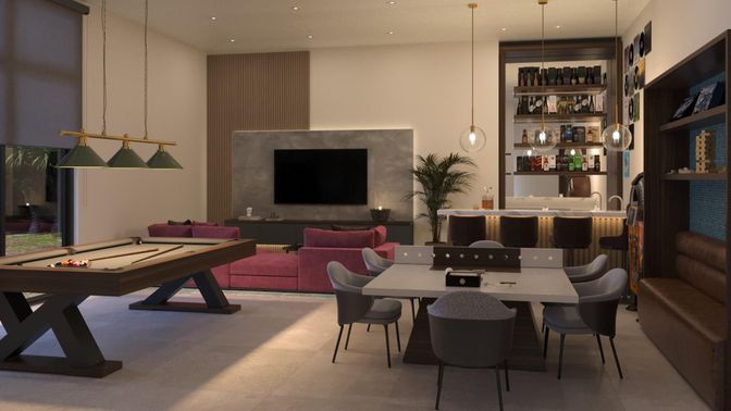 Billiard Table, Dining room, Game Room, Interior, Pendant Lights, Recessed Lighting