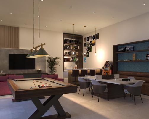 Billiard Table, Dining room, Game Room, Interior, Pendant Lights, Recessed Lighting