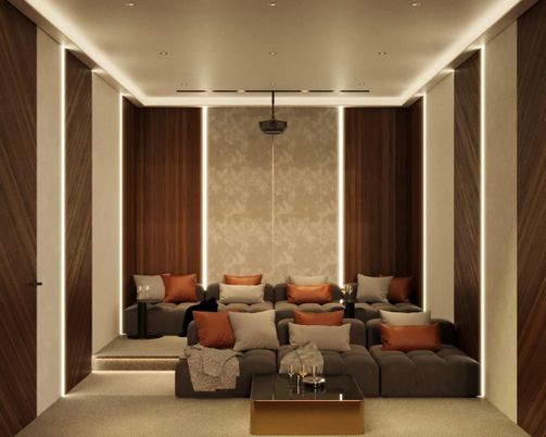 Interior, Living room, Projection Screen, Recessed Lighting, Theatre Room