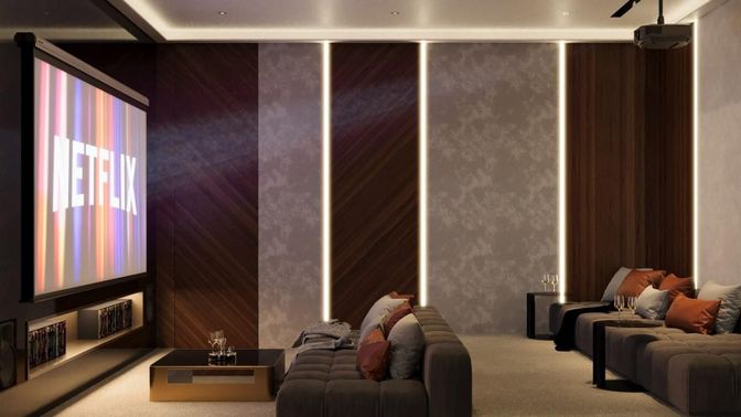 Interior, Projection Screen, Recessed Lighting, Theatre Room