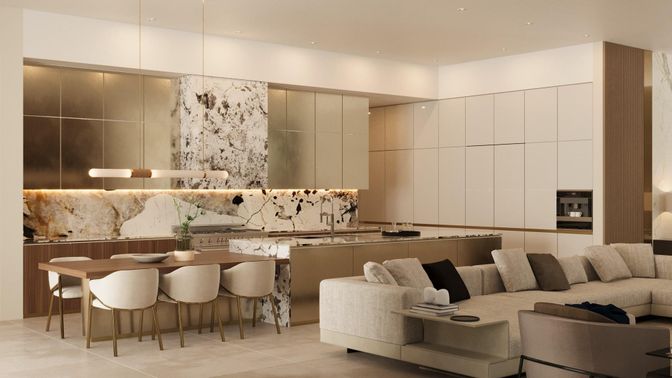 Dining room, Interior, Kitchen, Living room, Recessed Lighting, Stainless Steel Appliances