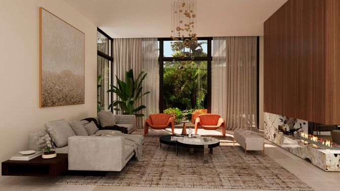 Fireplace, Interior, Living room, Pendant Lights