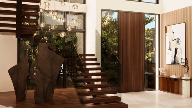 Interior, Pendant Lights, Wood Texture Flooring