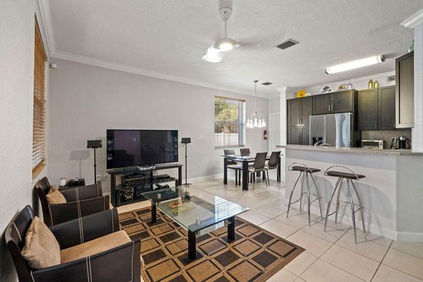 Dining room, Interior, Kitchen, Living room, Pendant Lights, Stainless Steel Appliances