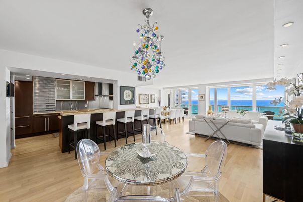 Dining room, Interior, Kitchen, Living room, Pendant Lights, Recessed Lighting, Water, Wood Texture Flooring